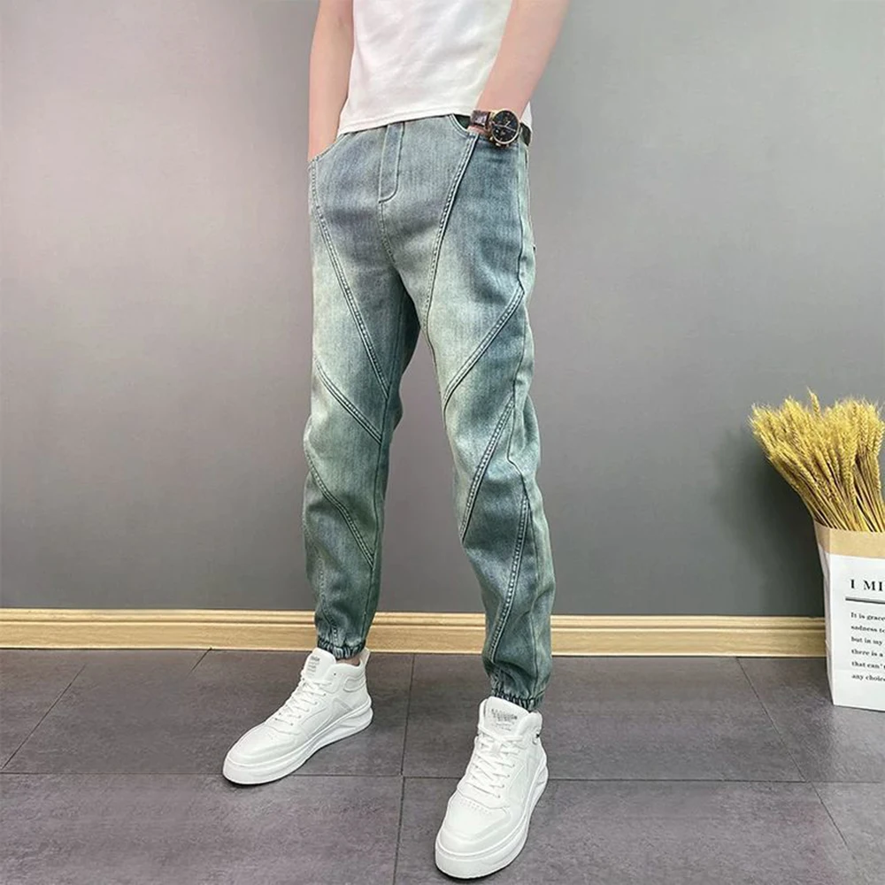 Invisible Open Crotch Outdoor Sex Exotic Hotpants Men's Jeans Versatile Blue High Street Casual Pant Fashion Clothing Streetwear