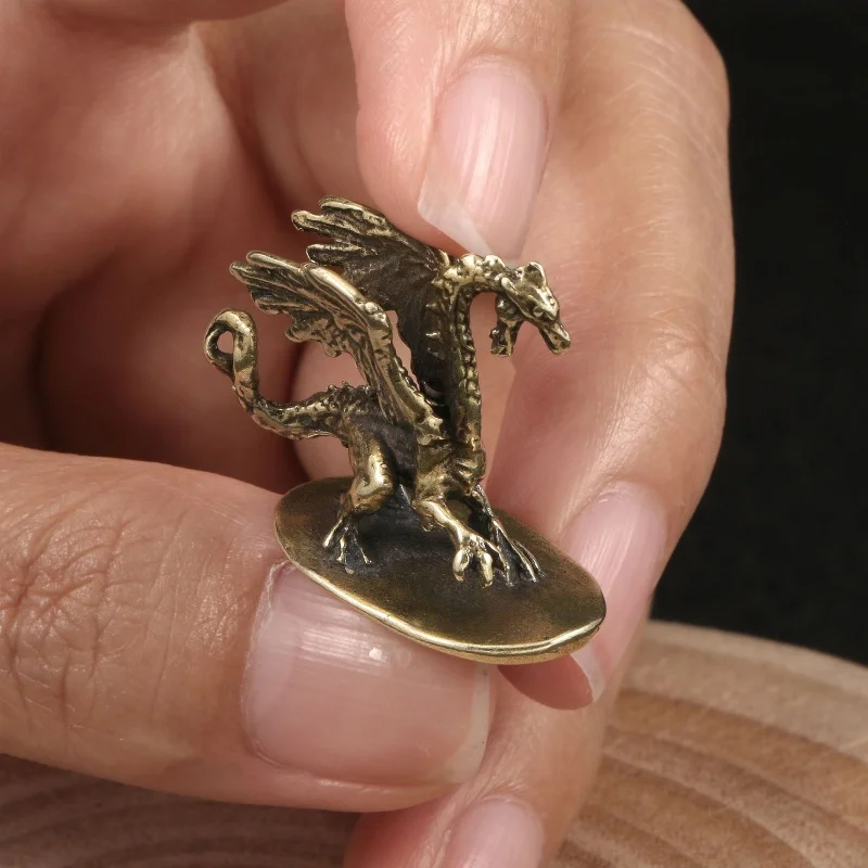 Solid Brass pterosaur Dragon Small Statue Desktop Ornament Chinese Mythical Beast Figurines Retro Home Feng Shui Decoration