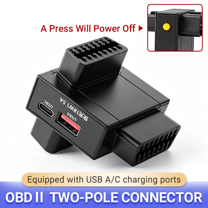OBD2 Splitter Adapter 1 To 2 with 18W Fast Charging USB C  USB A Port, Dual OBD II Extension Cable for Car Diagnostic Tool