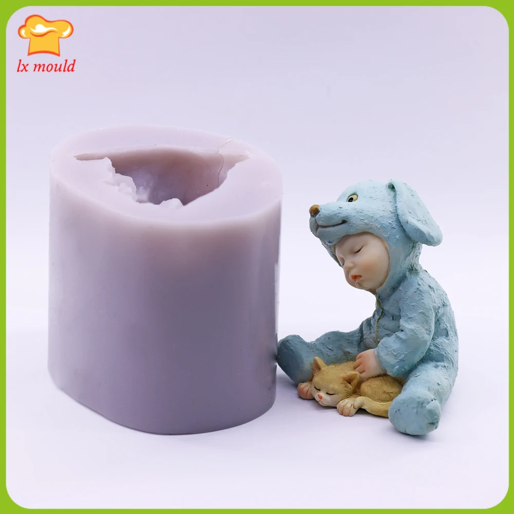 Drool Doll & Kitten Mould Send Mother Birthday Silicone Mold Scented Candle Soap Sugar Art Baking Tools