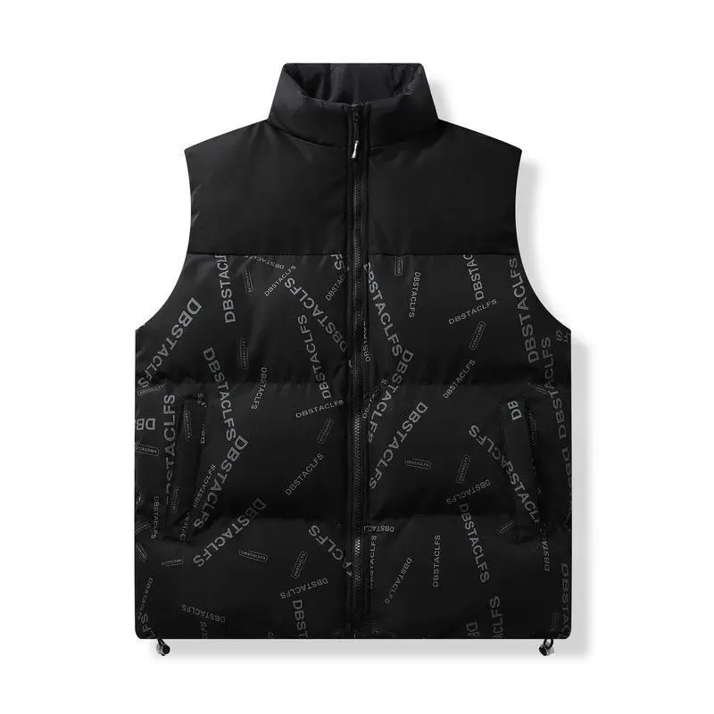 Abrigos de plumón estampados con cuello levantado para hombre, chaleco grueso sin mangas con cremallera, ropa masculina, moda de otoño e invierno, guapo, nuevo