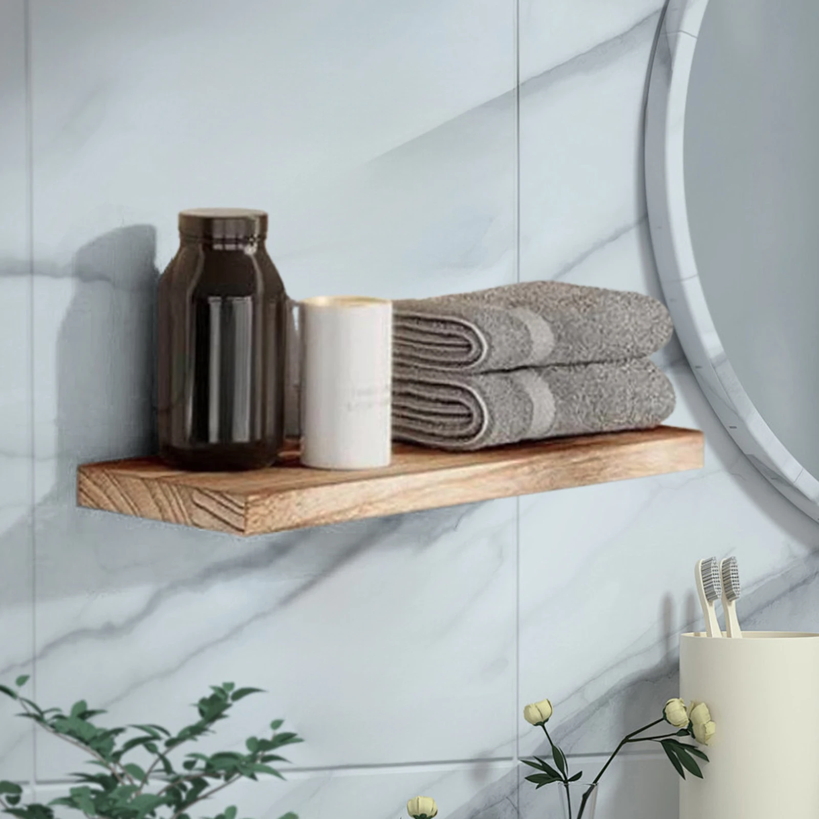

Wooden Floating Shelf Wall Mounted Plant Flower Display Stand for Living Room Kitchen Bathroom Decoration Sundries Organizer