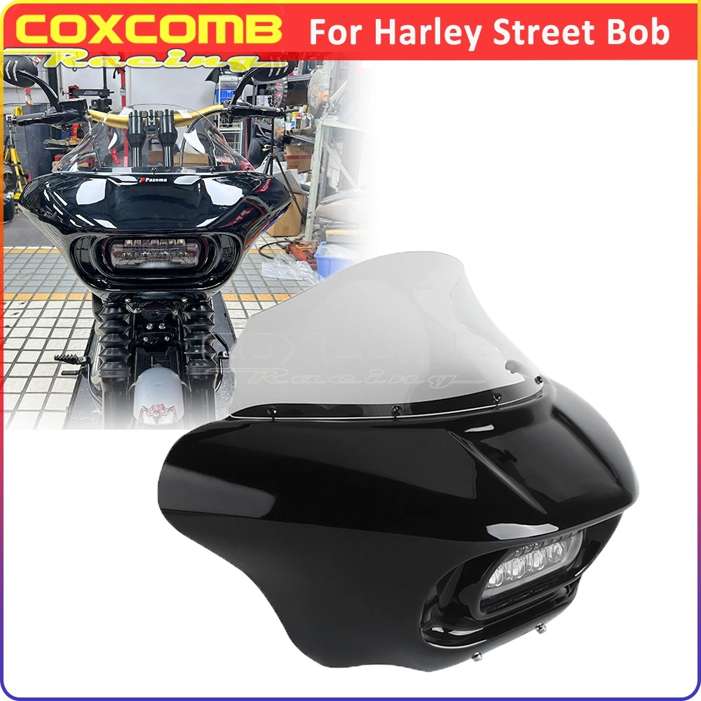 

Front Cowl For Harley Softail Street Bob FXBB FXBBS Low Rider FXLR Motorcycle Headlight Fairing Windshield Bracket LED Headlamp
