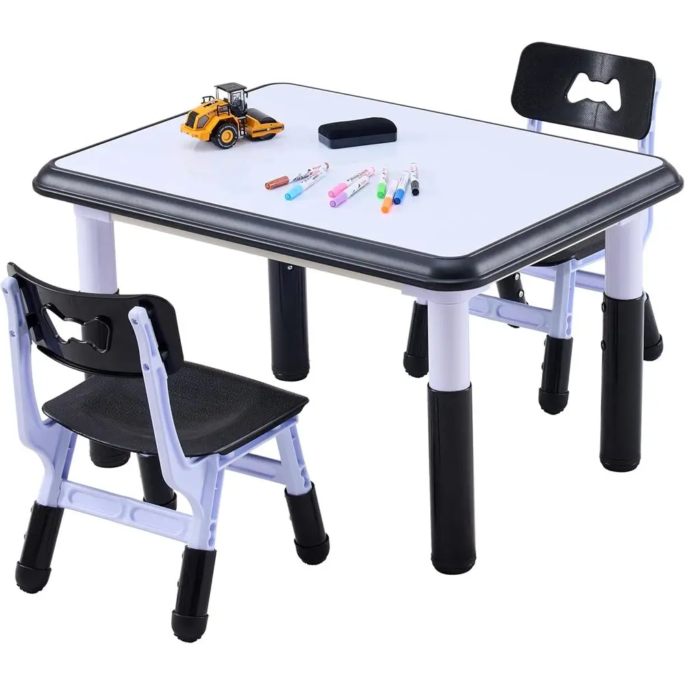 Height-Adjustable Toddler Table and Chairs Set for Ages 3-8, with Graffiti Desktop, Suitable for Learning, Art, Classroom, Home,