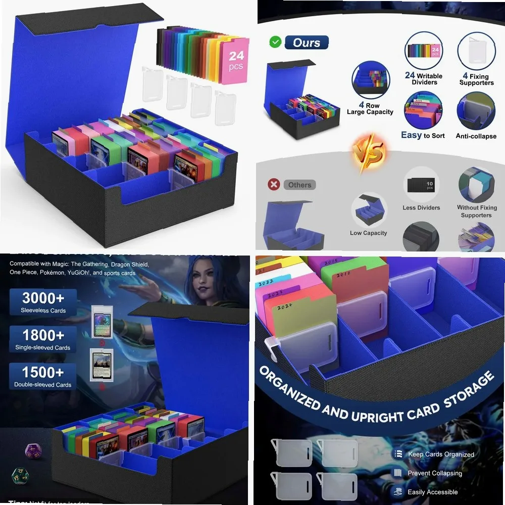 

MoKo Trading Card Storage Box 3800+ with 24 Colorful Dividers & 5 Card Supporters, 5 Row Commander Deck Box for MTG Cards