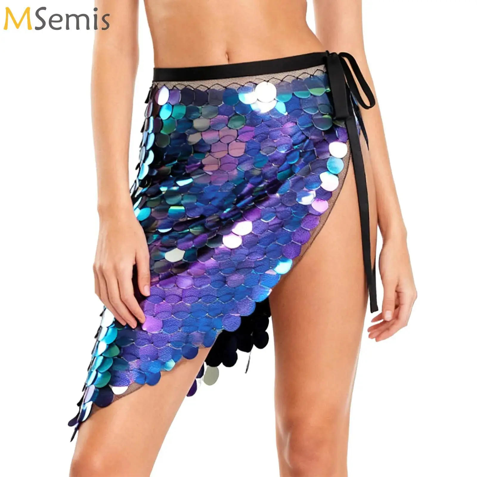

Women Sequin Belly Dance Skirt Lace-Up Mermaid Hip Scarf Wrap Chacha Dance Hip Skirt Carnival Festival Stage Performance Costume