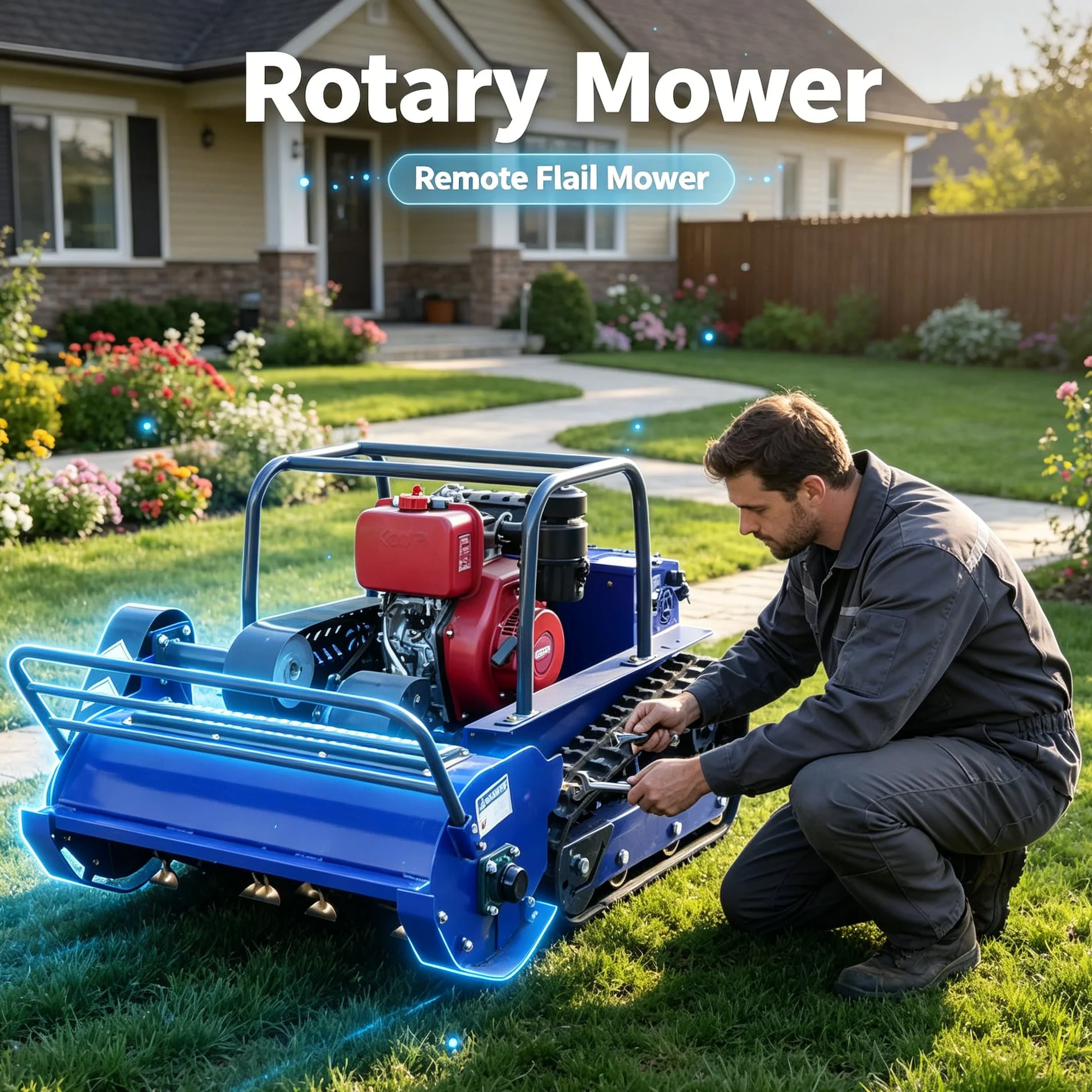 Customized Radio Control tracked hammer flail Robot Mower, Intelligent Crawler Lawn Trimmer, Premium Grass Cutting Device