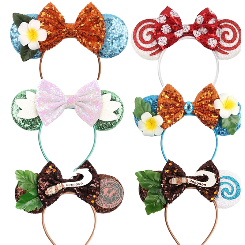Diademas con gancho de Maui de Disney para niñas, accesorios para el cabello con orejas de Mickey Mouse, diademas de Moana para Cosplay para mujeres, tocados de concha de hojas para niños