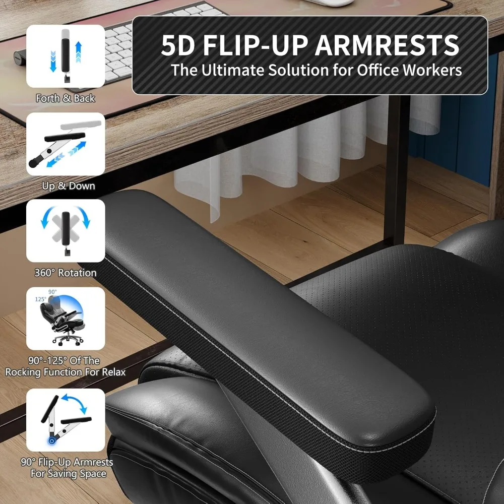 كرسي مكتب عالي التحمل بوزن 600 رطل: أذرع خماسية الأبعاد، قماش من جلد البولي يوريثان، قطني قابل للتعديل والارتفاع #6