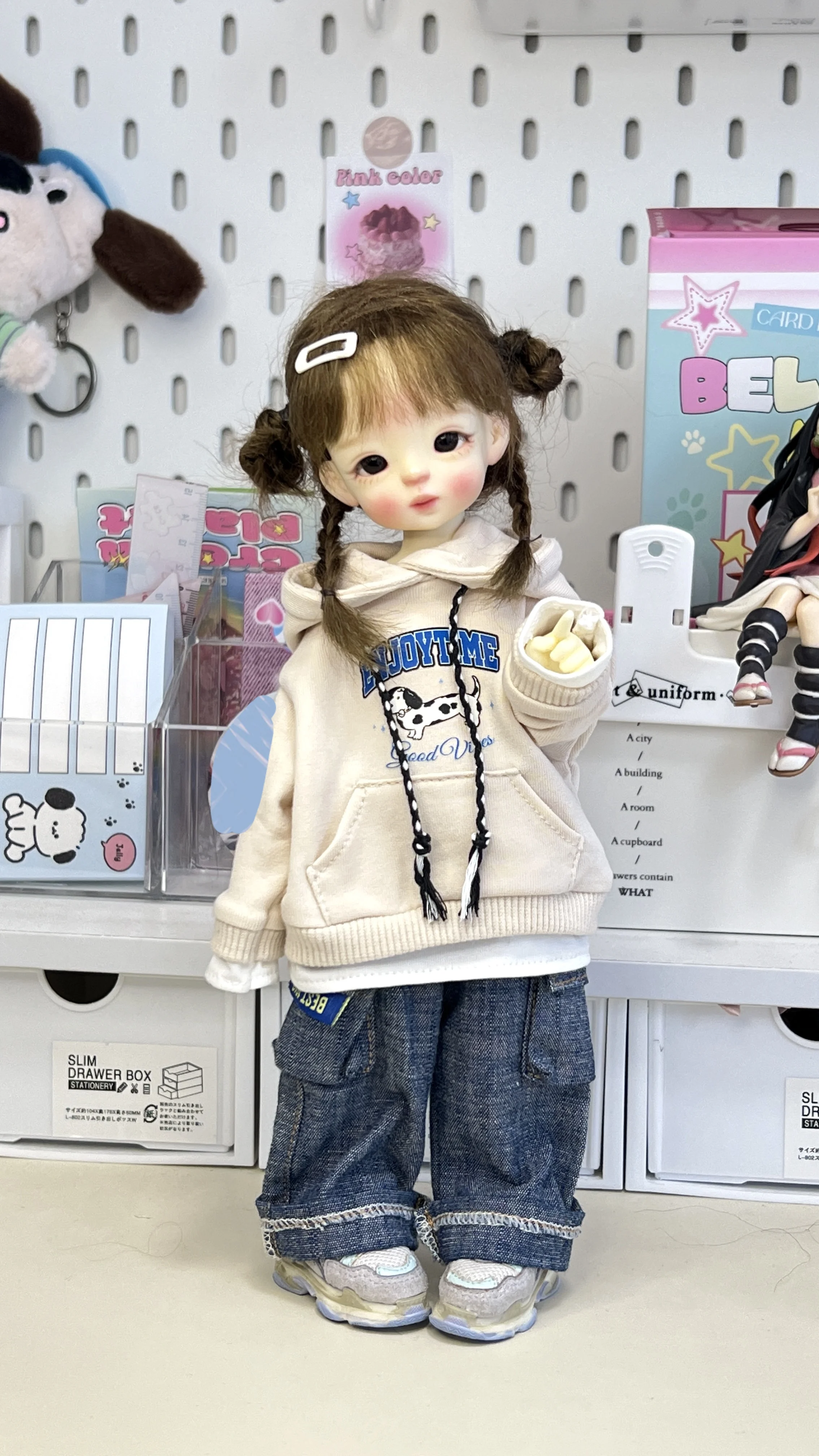 1/6Bjd Doll Pocket Fake Two-Piece Hoodie Fashion Top Denim Work Pants Doll Casual Shark Pants Yoga Pants Versatile Cotton Socks