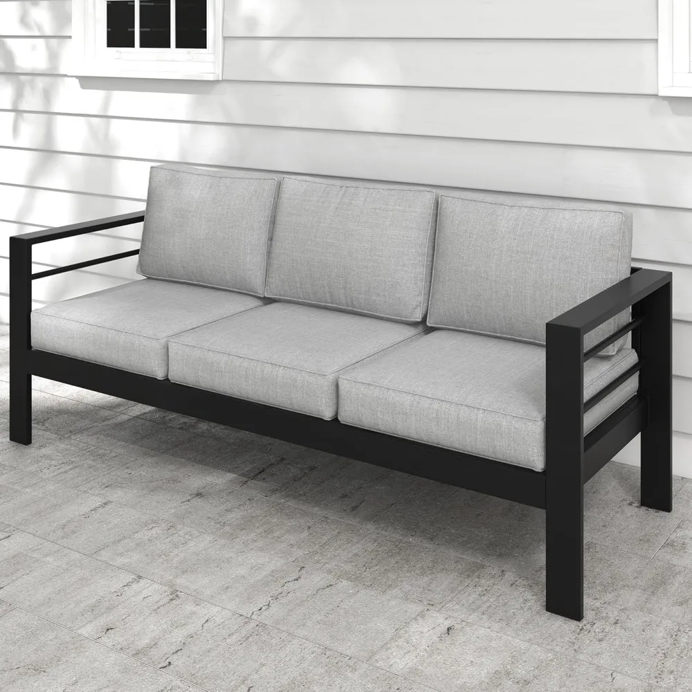Outdoor Couch Aluminum Patio Furniture Sofa, 3 Seat All-Weather Metal Patio Couch with 5