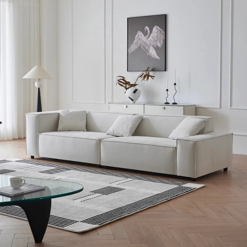 fabric sofa small apartment living room B & B tofu cubes high-end cotton and linen cream wind dismantling and washing