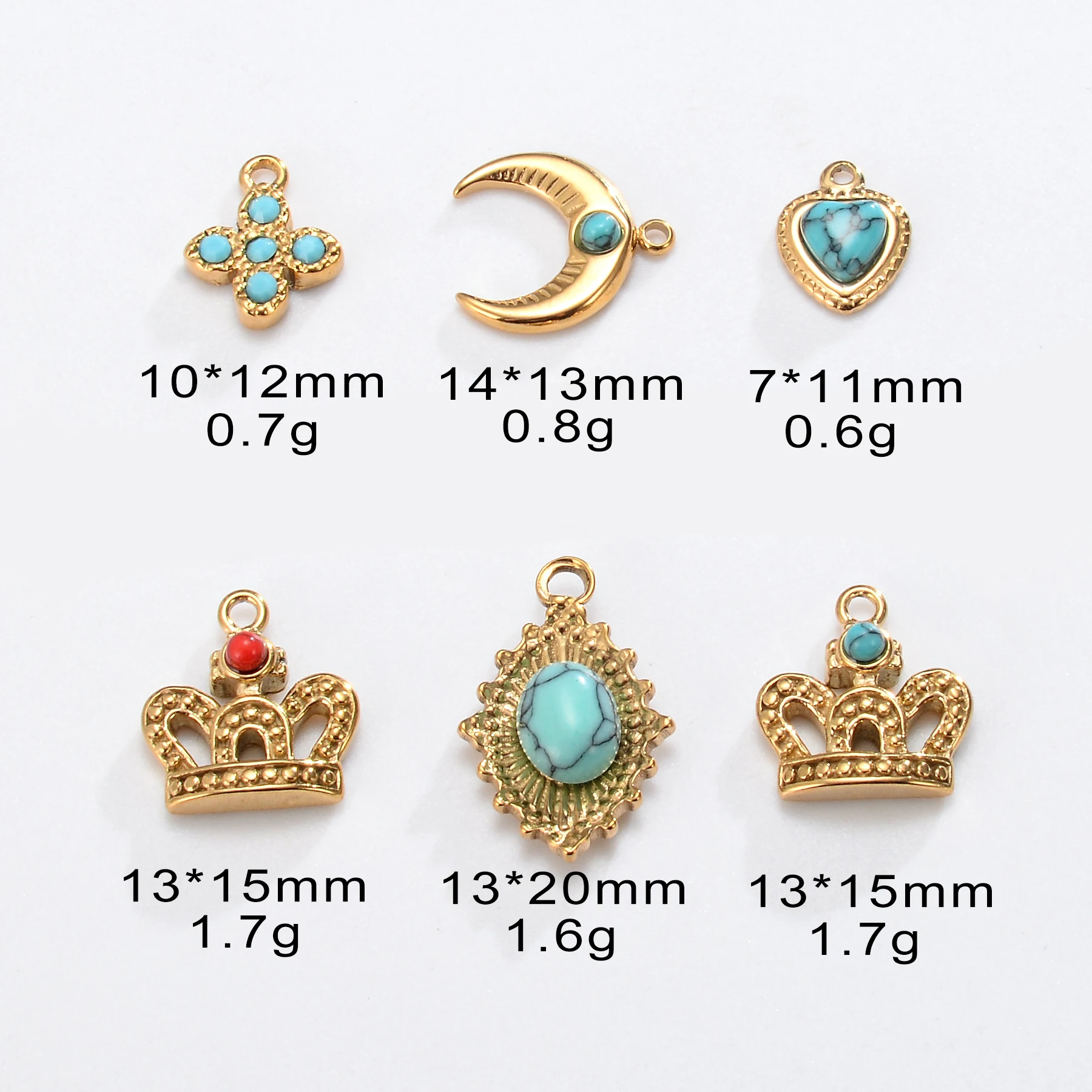 10pcs Stainless Steel Bohemian PVD Gold Plated Pendant Crown/Heart/Moon Jewelry for Making Earring Necklace Accessory Wholesale