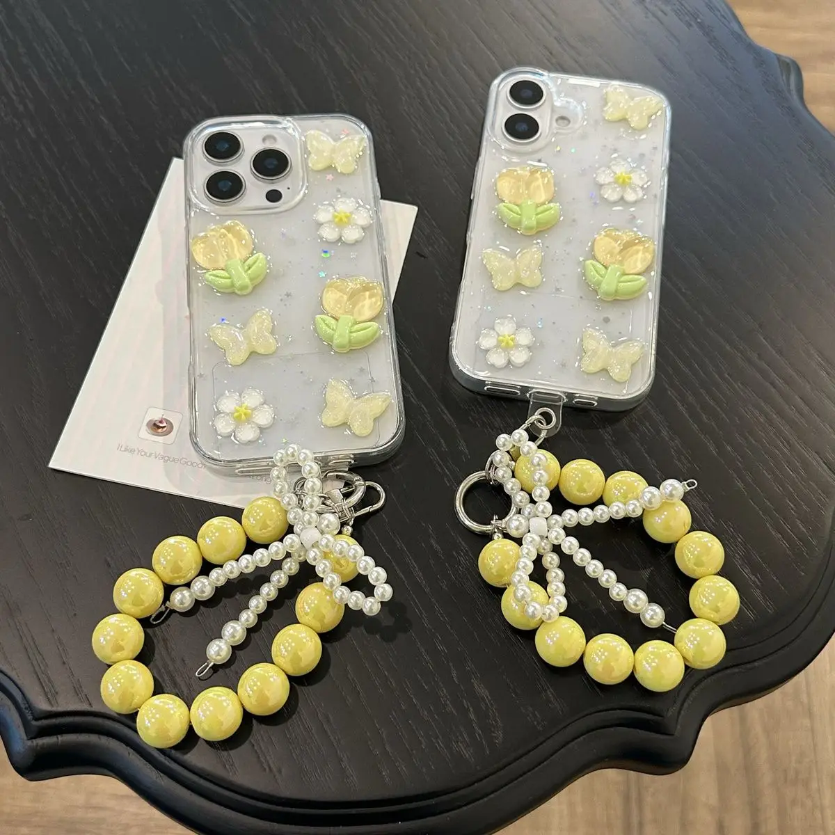 INS ثلاثية الأبعاد زهور التوليب واضح جراب هاتف آيفون 16 16E 15 14 13 12 11 8 7 X XS XR Mini Pro Max Plus غطاء مع حبل مطرز