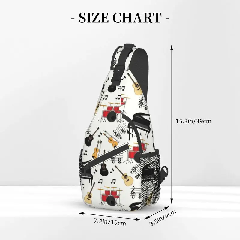 Casual Musical Music Piano Guitar Musical Notes Drums Crossbody Sling Backpack Men Music Notes Shoulder Chest Bag for Hiking