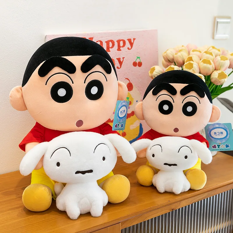 Cartoon Crayon Shin-Chan Hug White Dog Plush Doll Anime Figure Kids Sleeping Companion Soft Toy Birthday Present for Girlfriend