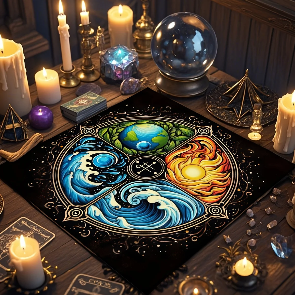 Mystical Cosmic Magic Board Tarot Astrology Crystal Witchcraft Decor Table Runner for Occult Study90x90cm