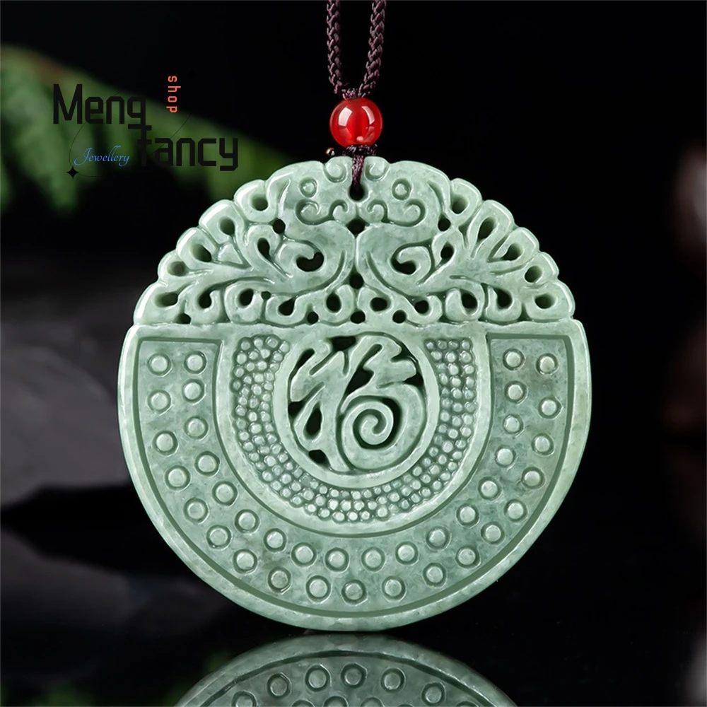 

Natural A Goods Jade Bean Hollowed-Out Imitation Of The Ancient Fu Brand Fu Yun Jade Pendant For Men And Women Luxury Necklace