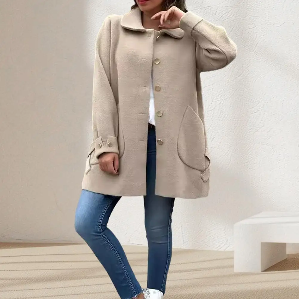 

Jacket Warm Coat Stylish Single-breasted Women's Coat with Turn-down Collar Long Sleeves Solid Color for Fall for Dating