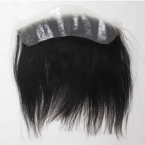 Imagen 2 del producto Prótesis capilar para hombre de piel fina de PU con sistema de sujeción en V frontal, de 6 pulgadas, de cabello humano Remy, color 1B, con frontal en V