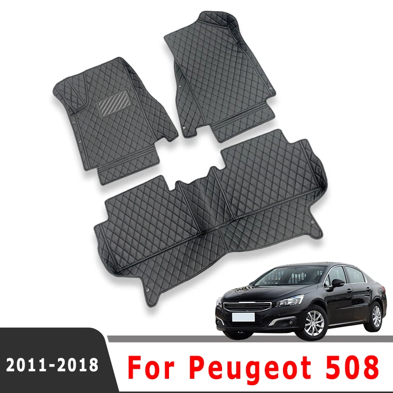 

LHD для Peugeot 508 2018 2017 2016 2015 2014 2013 2012 2011, автомобильные коврики, внутренние детали, водонепроницаемые антигрязные кожаные коврики