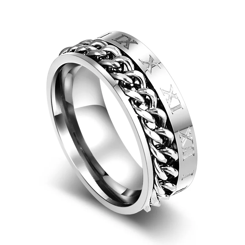 Anxiety Fidget Rings For Men Spining Titanium Stainless Steel Colorfully Spinner Rotatable Chain Jewelry Rotating Rings Men Gift
