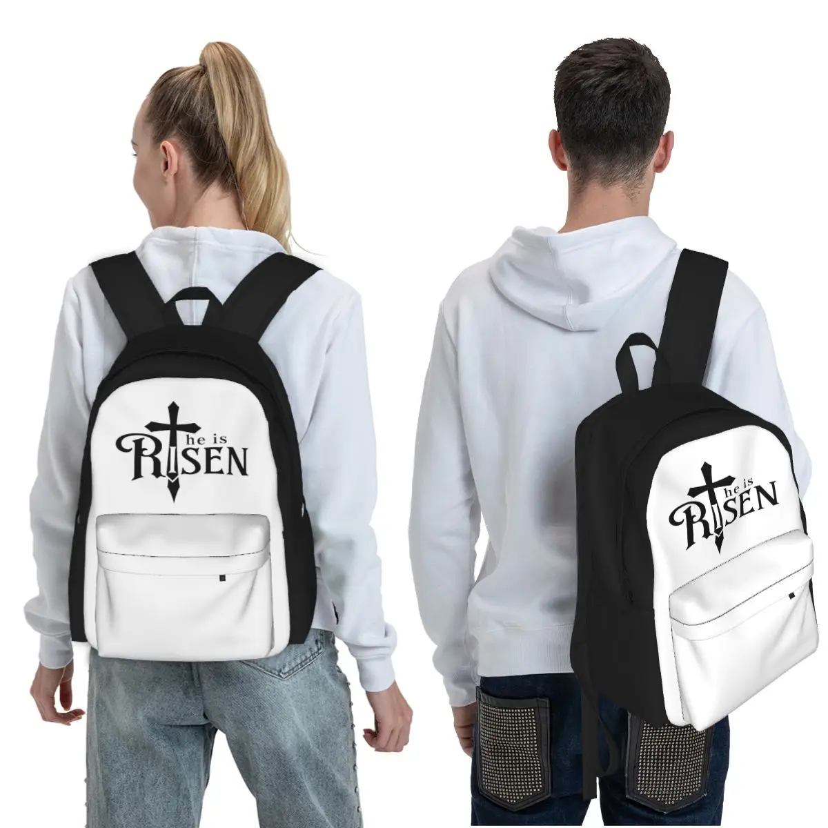 He Is Risen Cross Easter Christian Tee Student Backpack School Bag Hiking Travel Daypack Men Women Fashion Bookbag Shoulder Bags