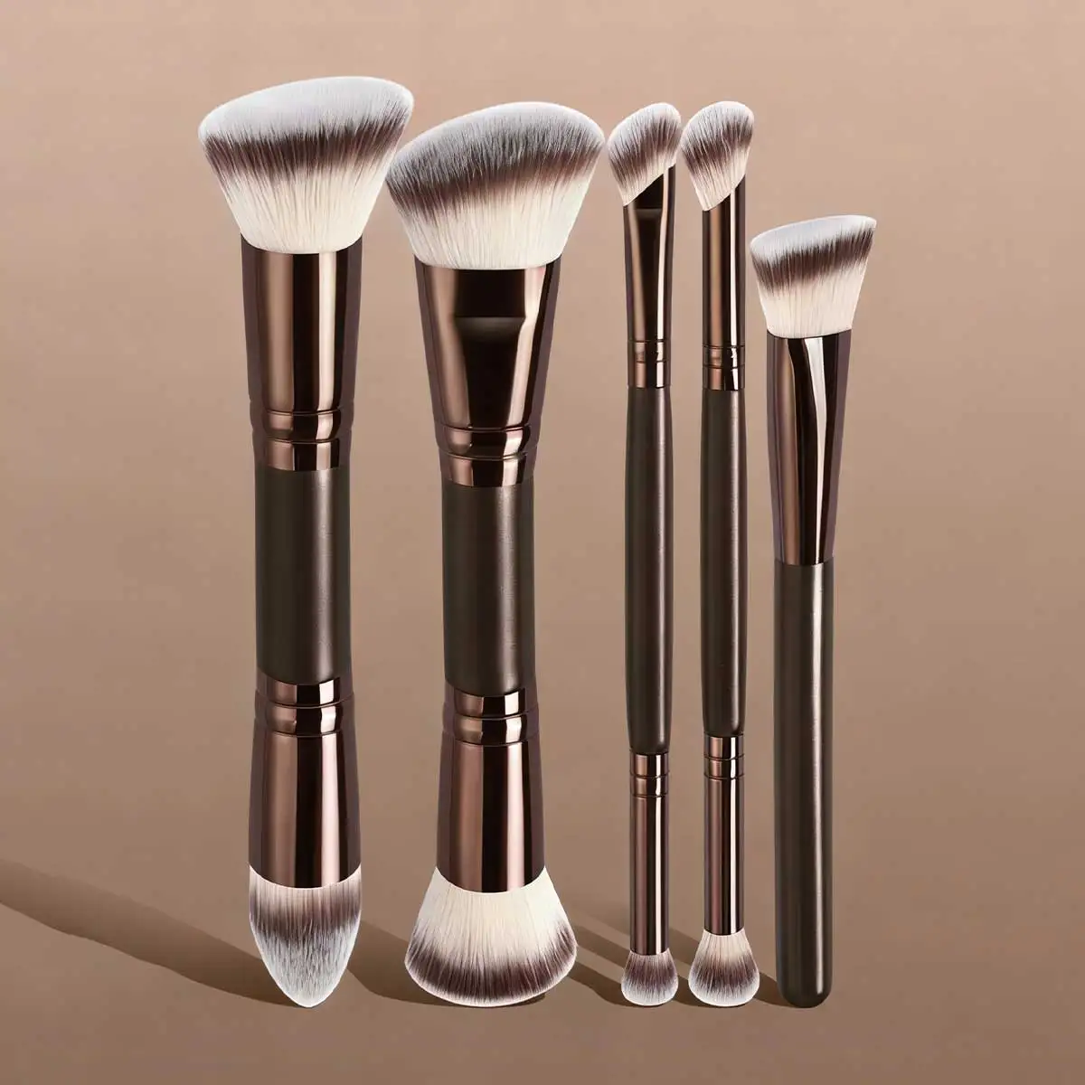 Conjunto de Ferramentas de Maquiagem Facial Profissional 4/5 Peças, com Conjunto de Pincéis de Maquiagem de Dupla Face, Pincel de Base em Ângulo e Pincel de Contorno