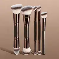 Juego de 4/5 Piezas de Herramientas Profesionales de Maquillaje Facial, con Juego de Brochas de Maquillaje de Doble Punta, Brocha para Base Biselada y Cónica, Brocha para Contorno