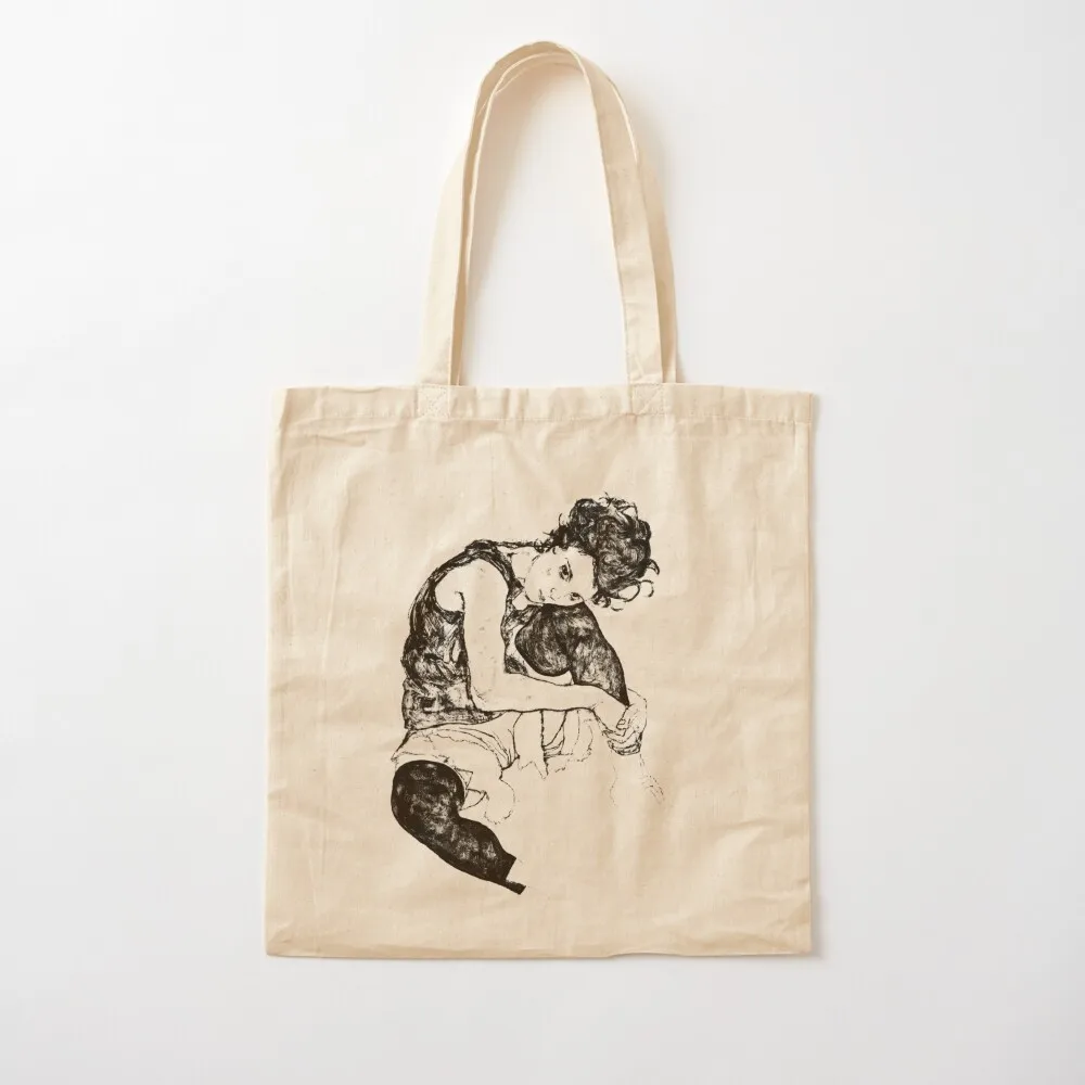 Egon Schiele, Woman Sitting Crossed Legs, (Sitting woman with raised knee), 1917 Tote Bag canvas bags Gift bags