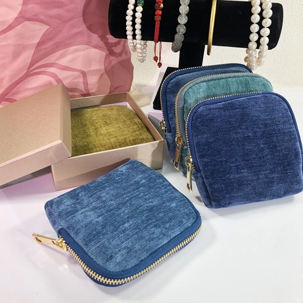 

Packaging Box Multi-Layered Flannel Jewelry Zipper Bag Anti-lost Portable Jewelry Storage Pouch Solid Color Velvet Purse Earring