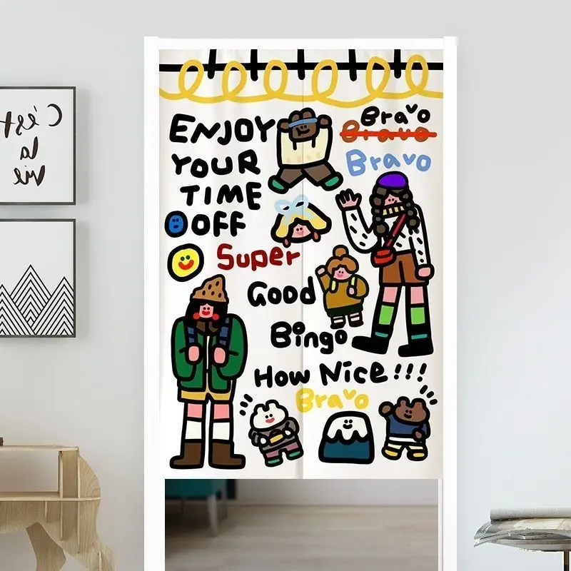 Trendy Illustration, Air Door Curtain, Travel Cartoon Characters, Fun Home Use, No Punching, Room Cover, Decorative Curtain