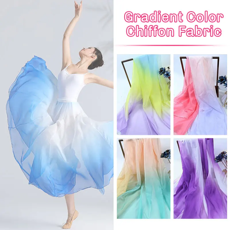 1/3/5M Ombre Sheer Gradient Chiffon Fabric Thin 30D Organza Tulle Fabric For Diy Stage Cosplay Costume Ancient Style Hanfu Dress