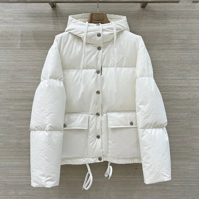 سترة نسائية عالية الجودة بغطاء للرأس من ريش البط الأبيض مع جيب كبير ثلاثي الأبعاد معطف شتوي للسيدات 25930106