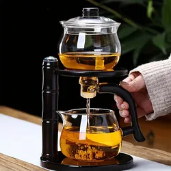 1 Set Glass Teapot Set Lazy Kungfu Automatic Drip Rotating Tea Set With Infuser Office Blooming For Home Office Tea Accessories