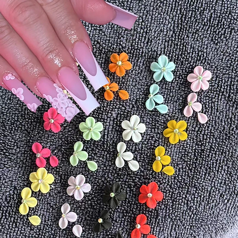 5Pcs 3D Handmade Side Acrylic Flowers With Pearl&Pile Diamond White Carving Floret Aurora Shell White Scale Flowers