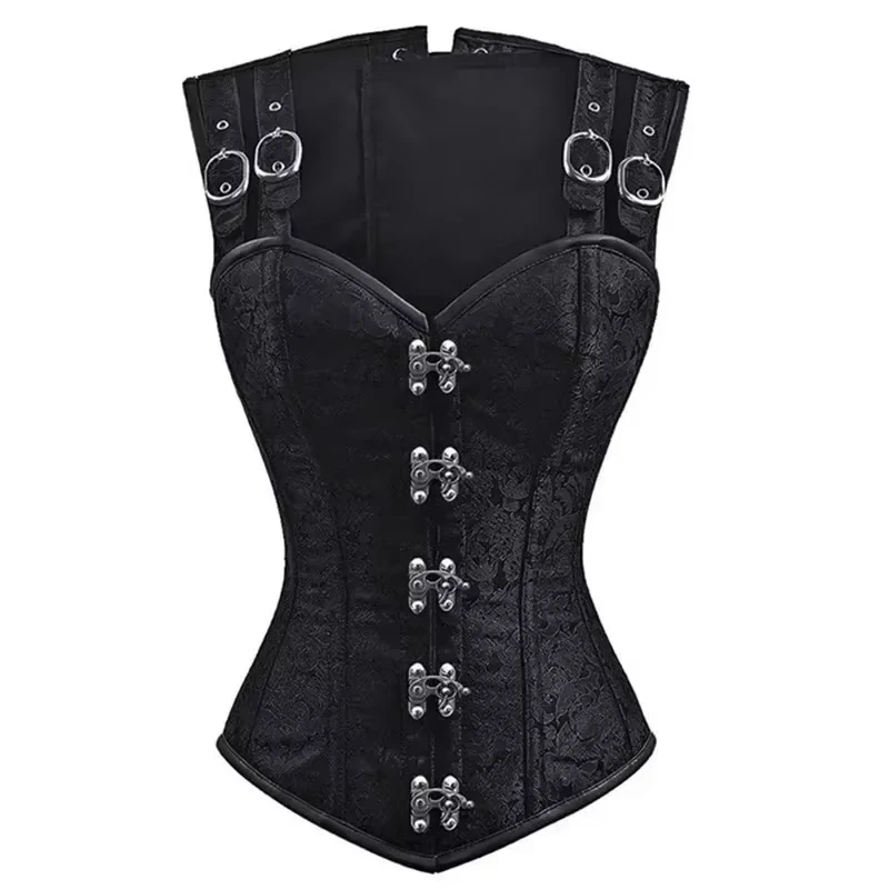 Women Corset with Shoulder Straps Overbust Bustier Plus Size Floral Jacquard Gothic Corset Top Steampunk Corset Vest