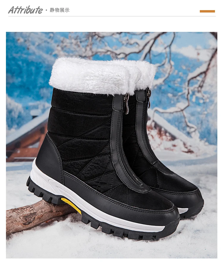Winterweiße Damenstiefel, dicke Sohle, Baumwollschuhe, warmes Plüschfutter, rutschfest, bequeme Outdoor-Schneestiefel, Botas Mujer – Detail 17
