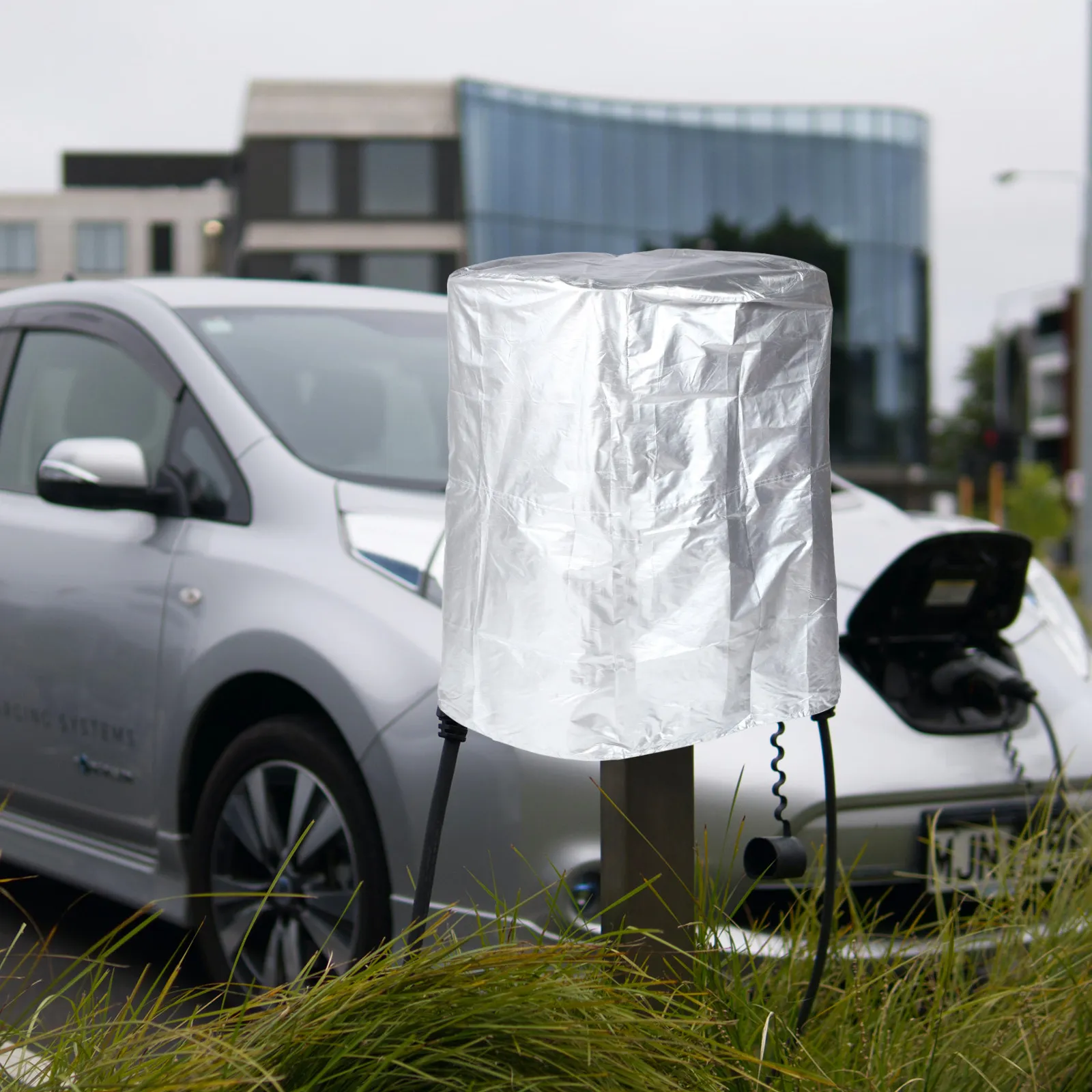 

EV Cover Waterproof Dustproof 25x35x70cm Silver Electric Vehicle Charging Port Socket Outdoor Plug Case Car