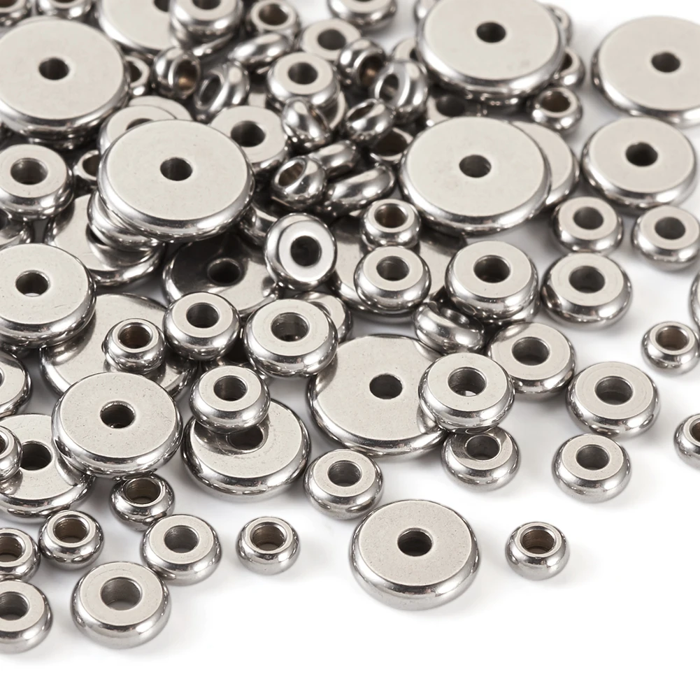 100pcs/Box 304 Stainless Steel Flat Round Beads 4/5/6/8/10mm Loose Spacer Beads For Jewelry Making DIY Bracelet Accessories