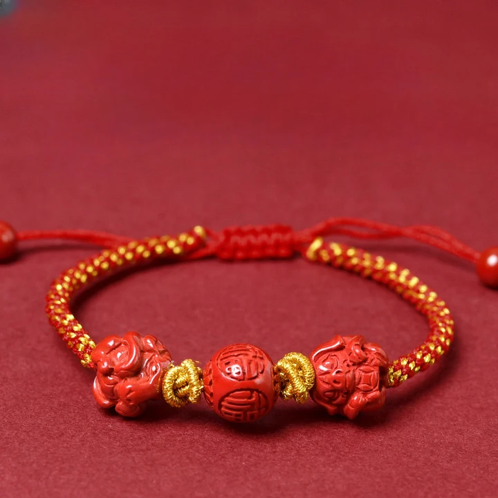 Cinnabar Dragon Year Three-in-one Zodiac Guardian Amulet Red Rope Bracelet Spring Festiva Taisui  Wear The Mascot Hand Rope