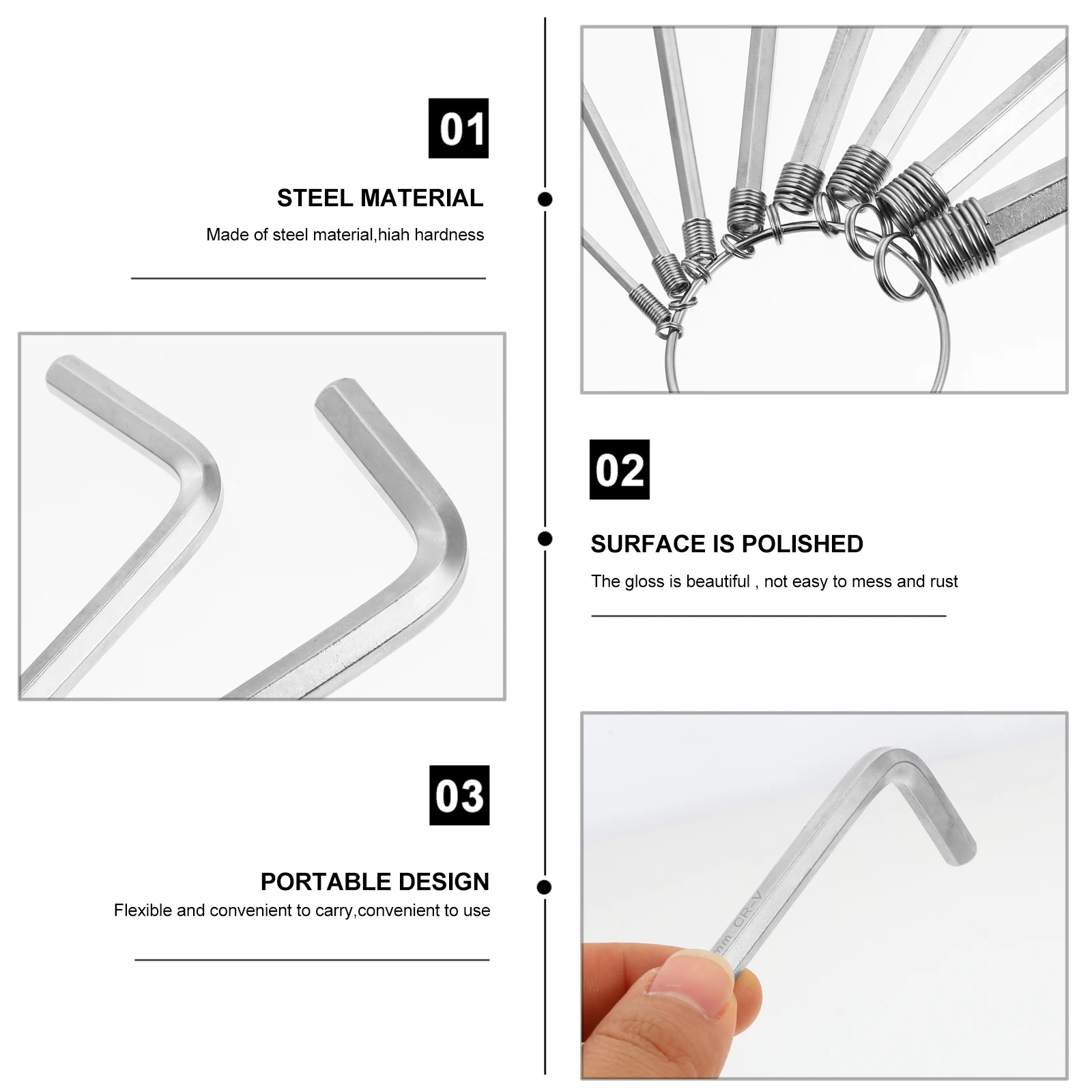 

8 Pcs Key Wrench Set Precision Sized Chamfered Ends Fast Insertion Heat Treated Steel Oxide Finish Anti Rust High Strength