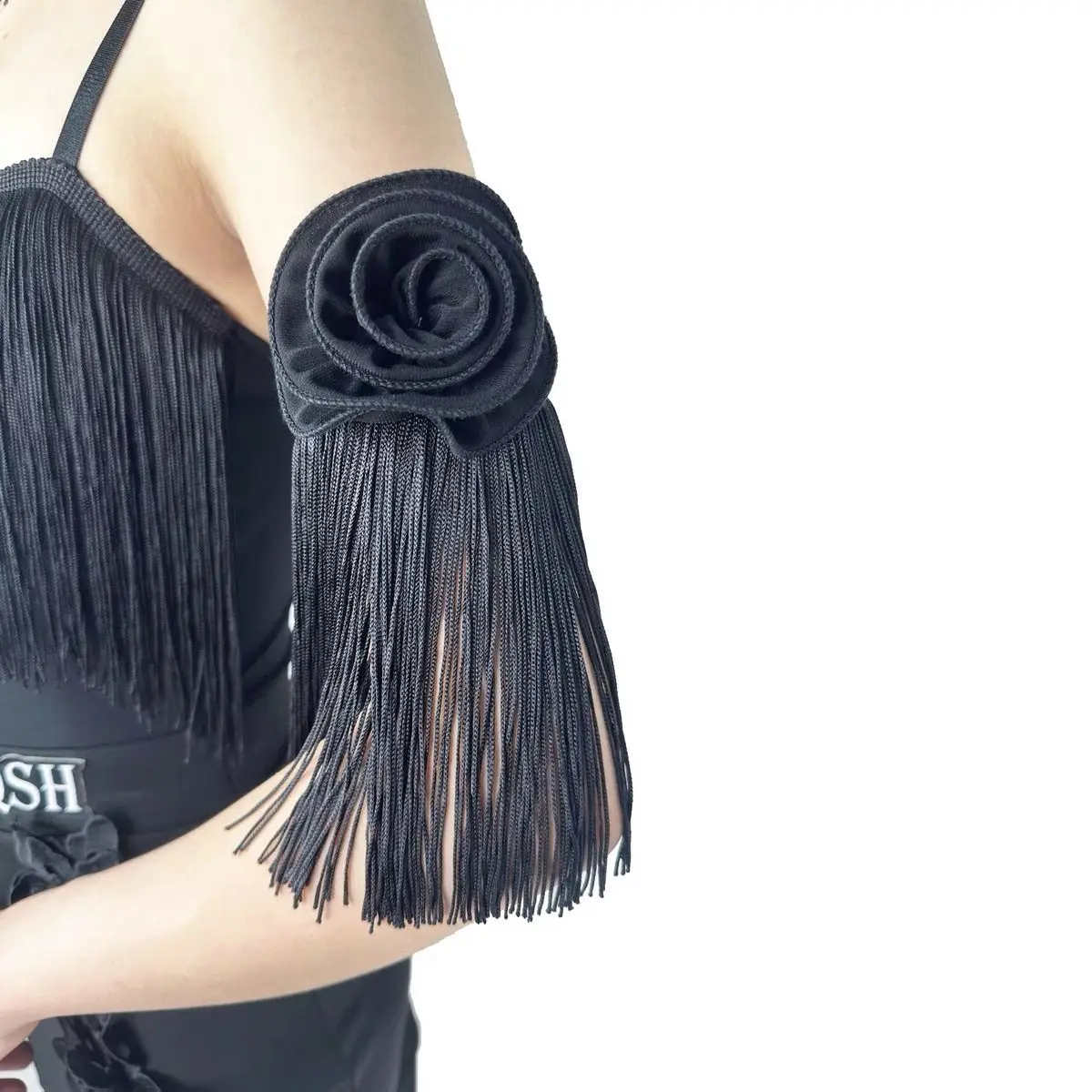 Latin Dance Women 3D Rose Tassel Armband Salsa Competition Stage Fringe Arm Cuff Ballroom Costume Decor Accessory Arm Sleeves