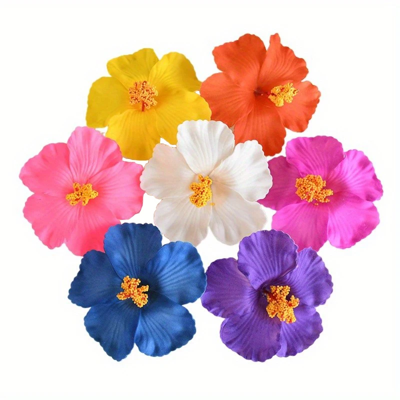 Cabezas de Flores de Hibisco Artificiales Coloridas, Flores Falsas para Accesorios de Cabello de Playa, Decoración de Bodas, Manualidades y Fiestas
