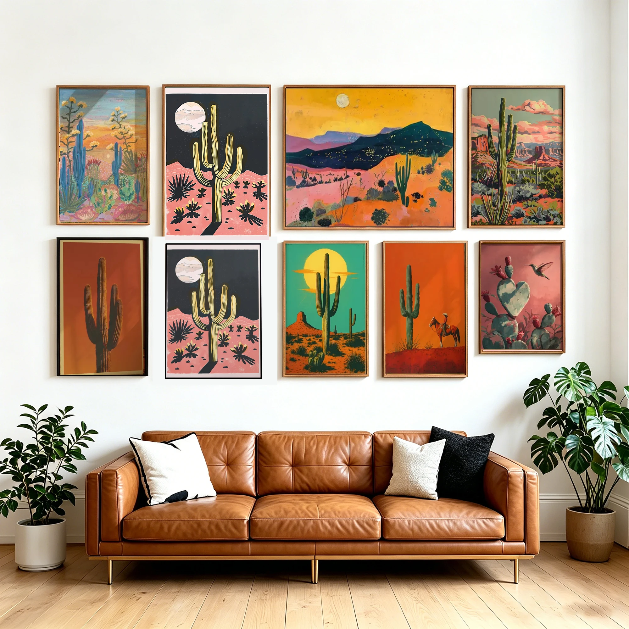 Modern Desert Night Moon Giant Cactus Wall Art Aluminum Frame Prints Canvas Painting Poster Picture For Living Room Home Deco