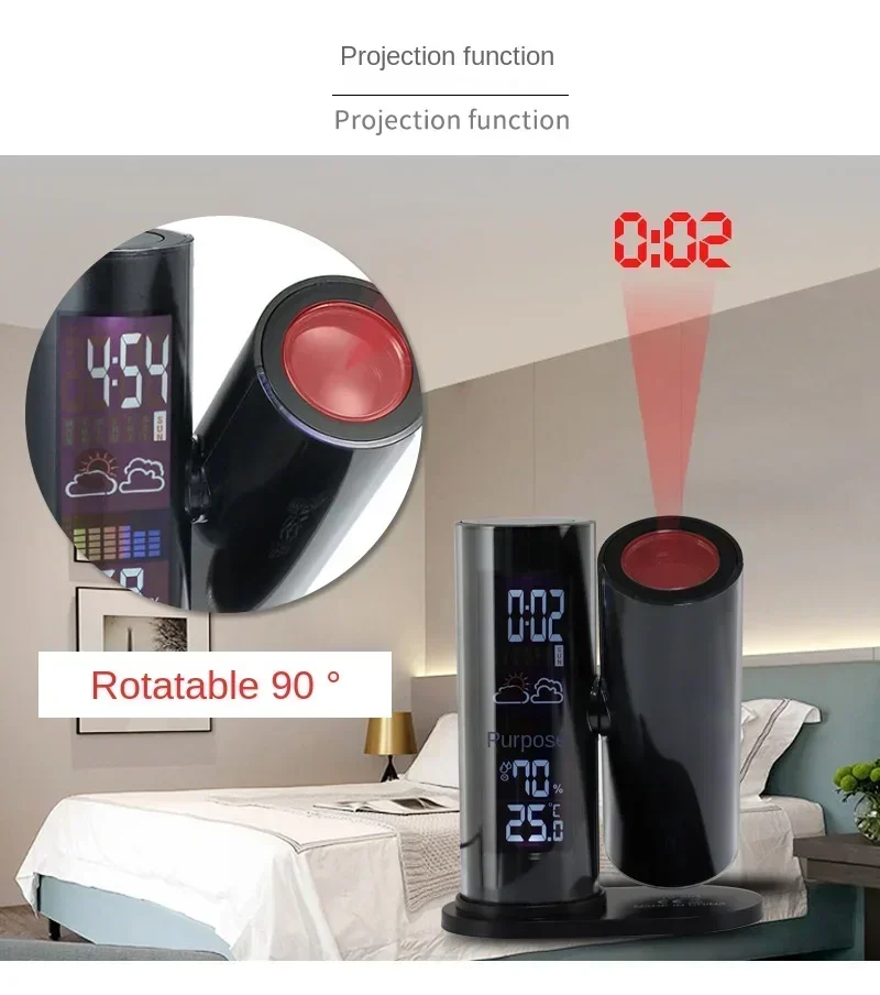 Multifunctional LED projection clock Indoor hygrograph Home bedroom students children electronic alarm clock table clock