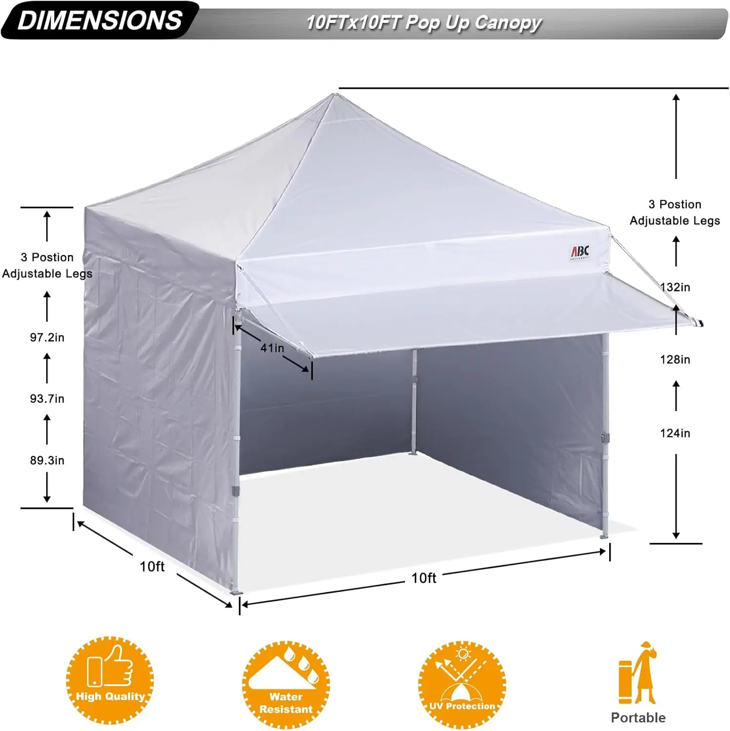 Outdoor Party and Commercial Event Tent, Fabric Material, White, Easy Up with Awning, Comes with Sidewalls