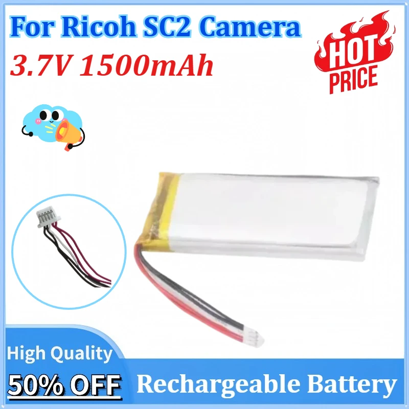 

Newly upgraded 3.7V 1500mAh Battery for Ricoh SC2 Camera Li-Polymer Rechargeable Pack Replacement FT822457P Batteries 5 Wires