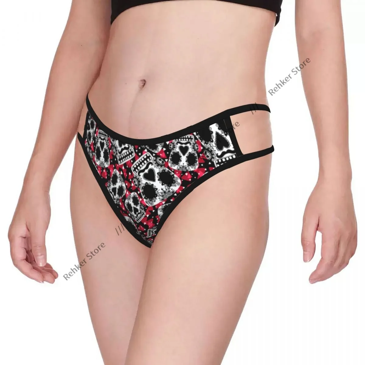 Women Sexy Thong Pants Monsters Skulls With Flower Female Low Rise G-String Ladies Bikini