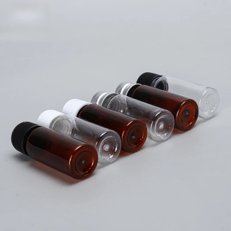 20 مل زجاجة بلاستيكية شفافة بغطاء لولبي وغطاء ألومنيوم ضغط حاوية توزيع كاشف مقاومة للضوء